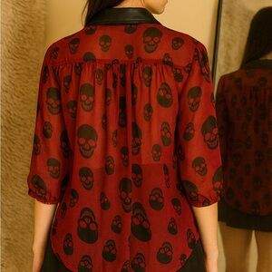 Edgy Red Skull Pattern Button Down Shirt🥭